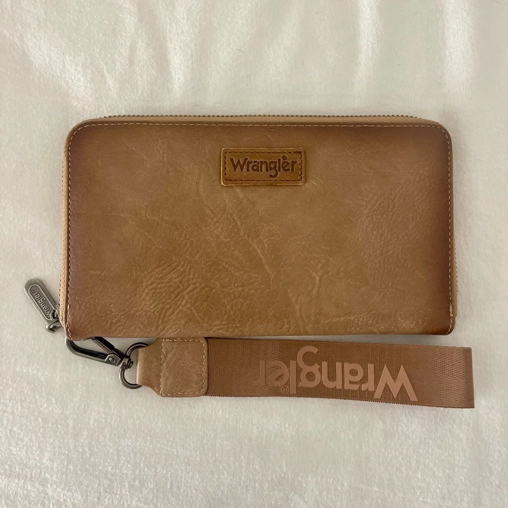 Wrangler Brown Leather Wallet with Strap - Picture 1 of 7